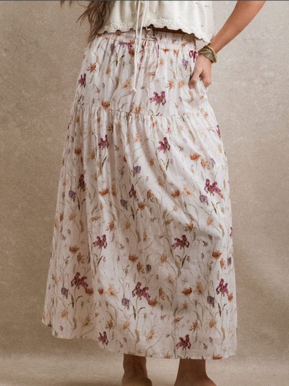Neuflora Paloma Floral Cotton Tiered Maxi Skirt XL NWT - Picture 3 of 4
